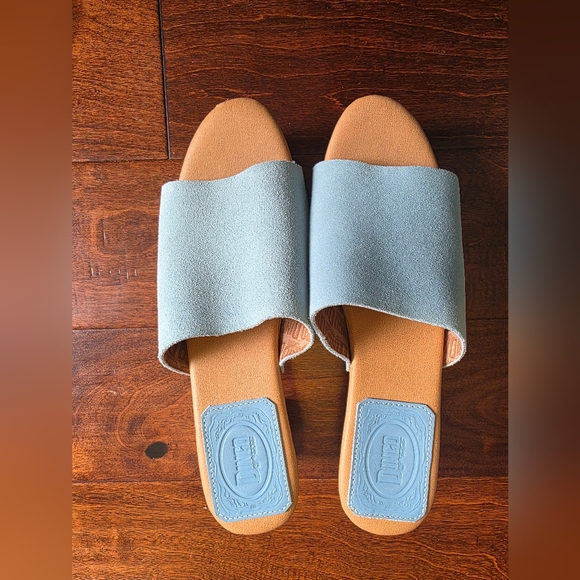 Dingo Light Blue Suede Mules with Wooden Heel - Picture 5 of 12
